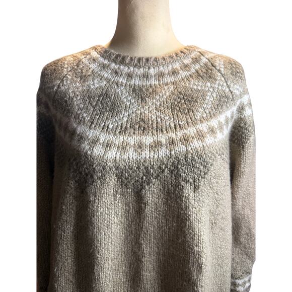 J.Jill Fair Isle Sweater, Neutral Beige Wool Blend Knit Pullover, Women's Medium - Picture 2 of 6